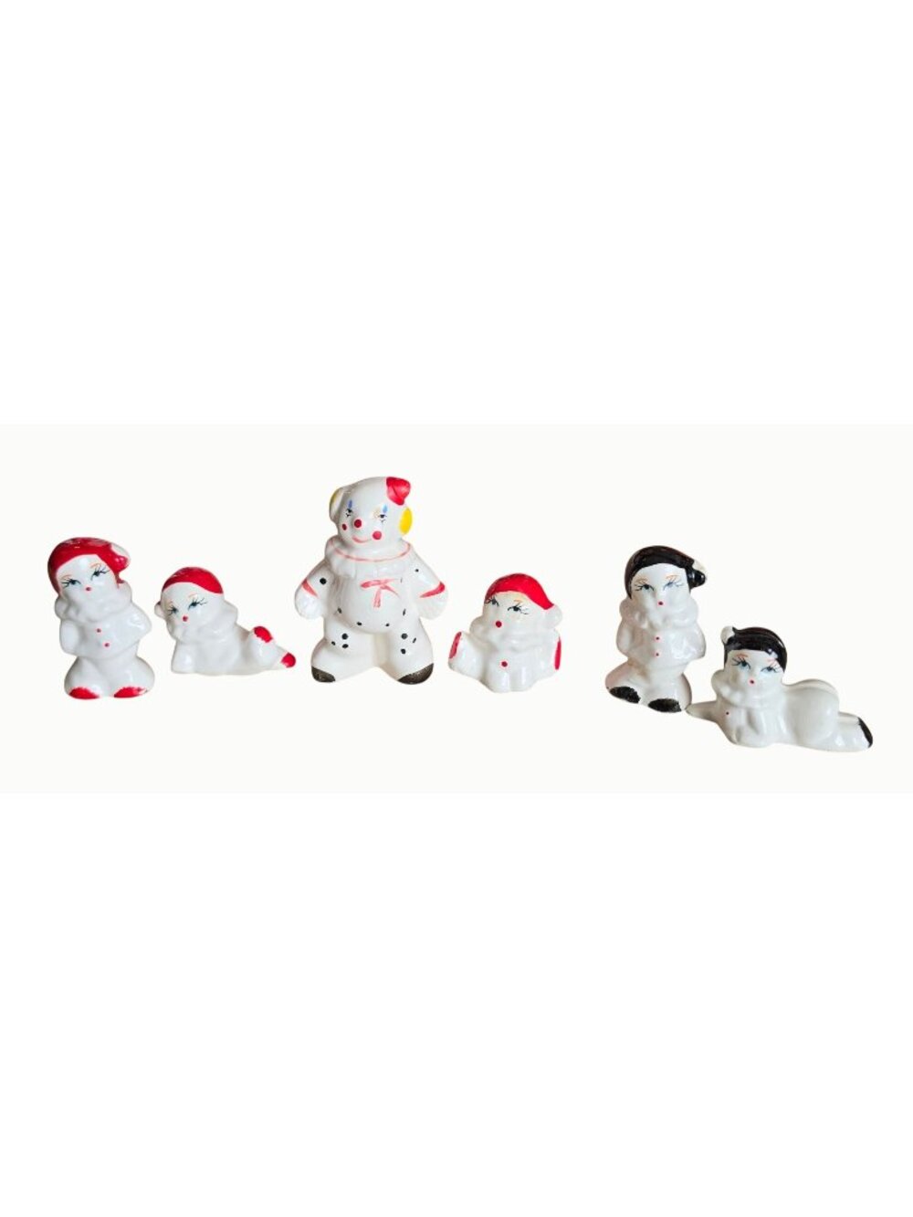 Vintage Pierrot Pierrette Porcelain Figurines Lot of 6 Clown Kitsch Mid-Century